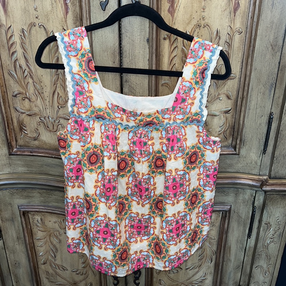 Anthropologie Let Me Be Abstract Ruffled Tank Petite - Picture 3 of 10